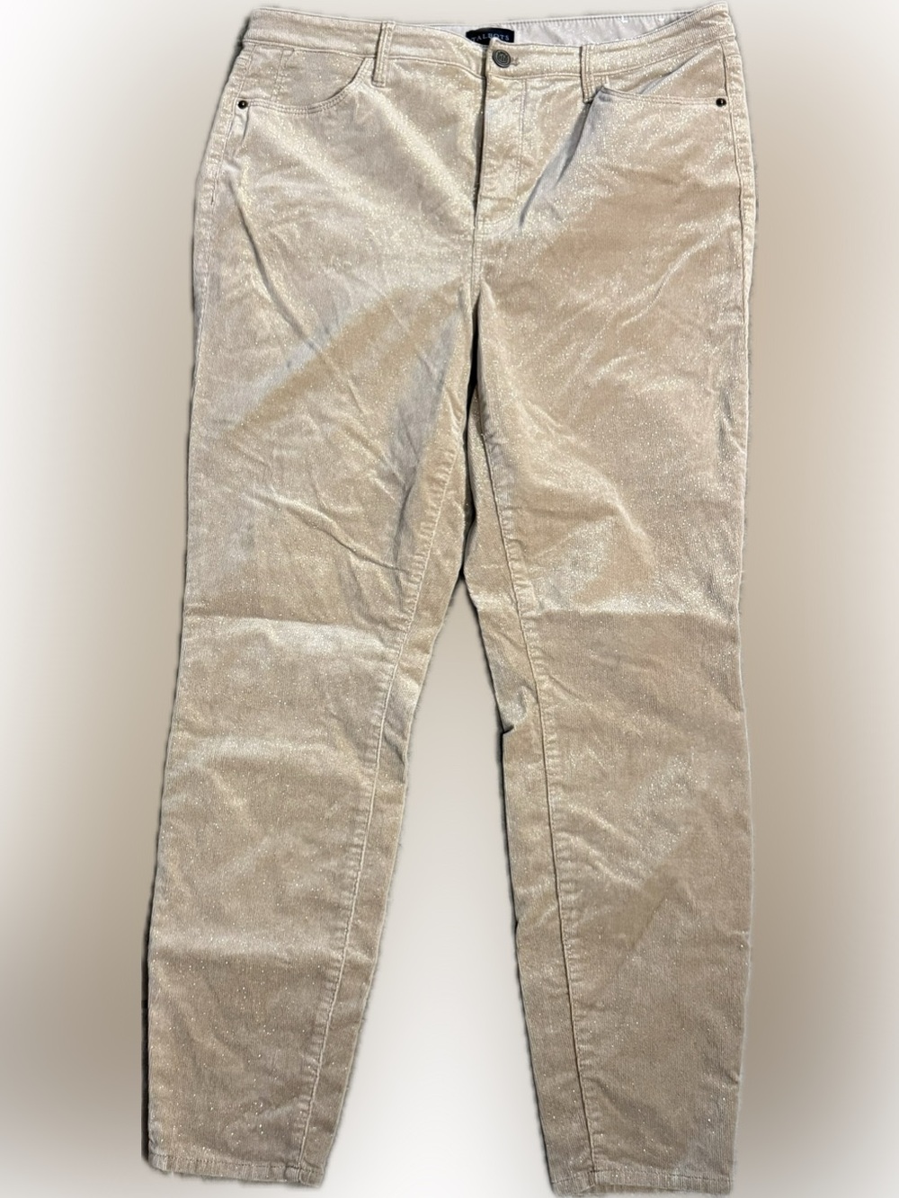 Talbots Womens Tan Gold Metallic Shimmer Corduroy Jeggings Stretch Pants Size 12